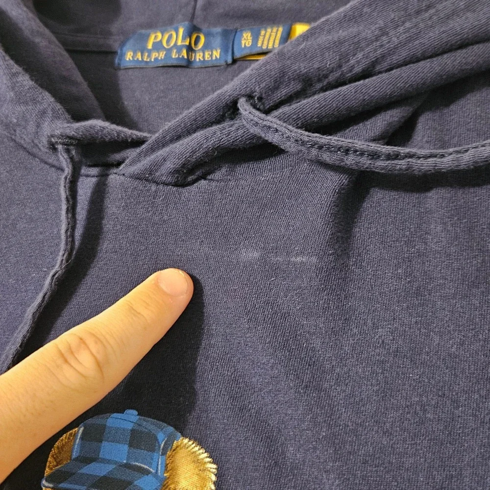 Polo Ralph Lauren Men Navy Blue Polo Bear Skiing Long Sleeve Hooded T-Shirt XL